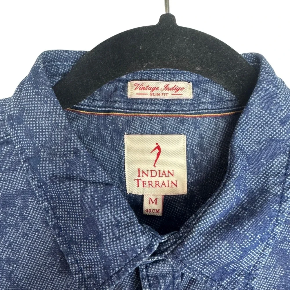Indian Terrain Mens Sz Medium Slim Fit Vintage‎ Button Down Indigo Blue Shirt
